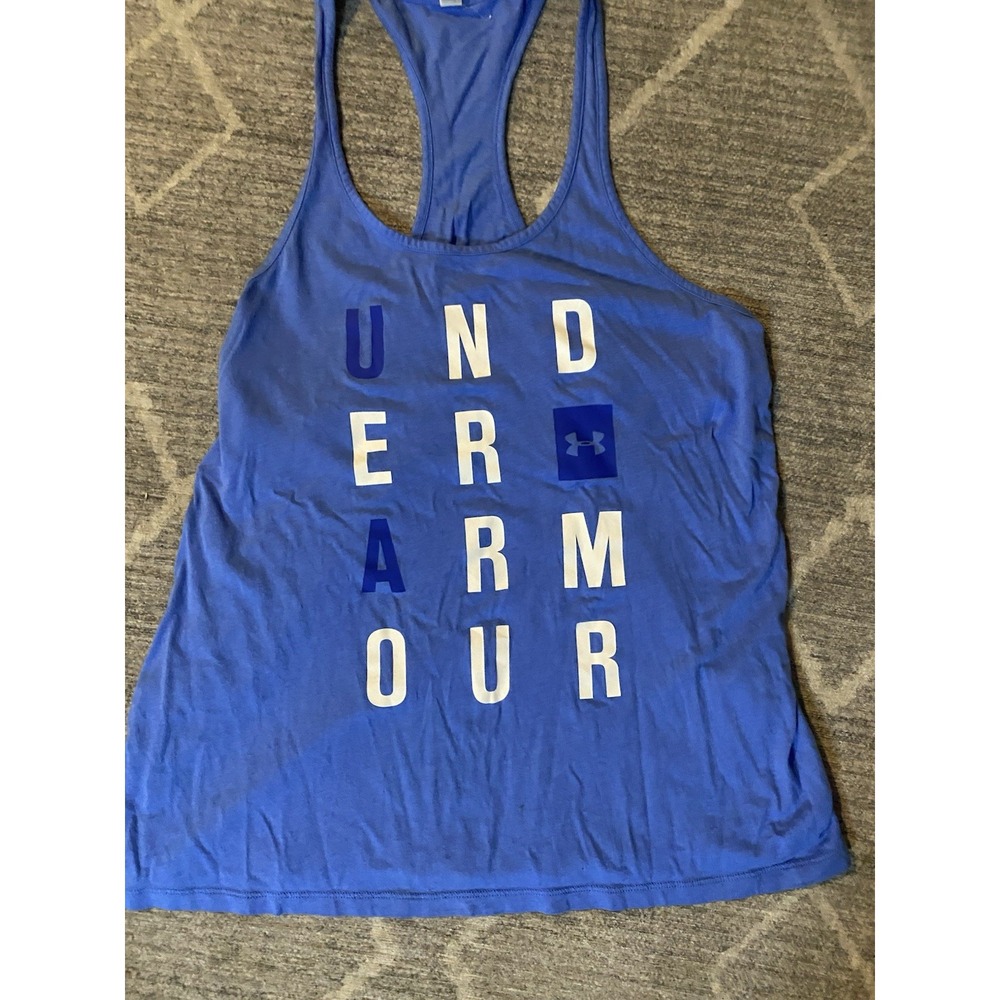 Under Armour Shirt Womens Medium Blue White Threadborne Tank Workout Athleisure
